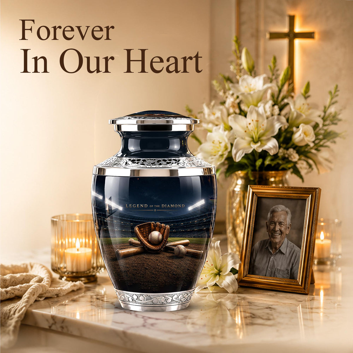 Baseball Glove Cremation Urn for Ashes - Silver Baseball Memorial Urn