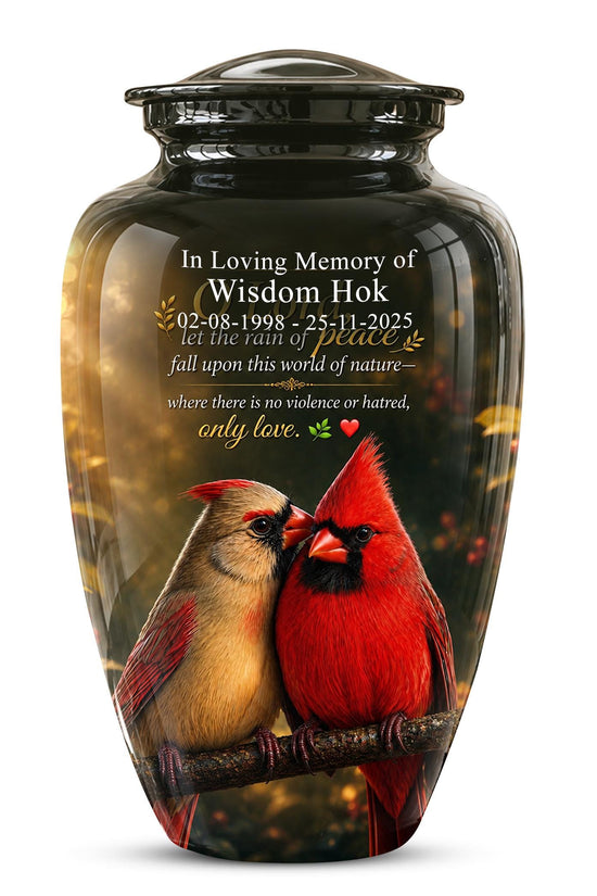 Cardinal Cremation Urn, Vibrant Bird Memorial Tribute, Christian Peace Keepsake