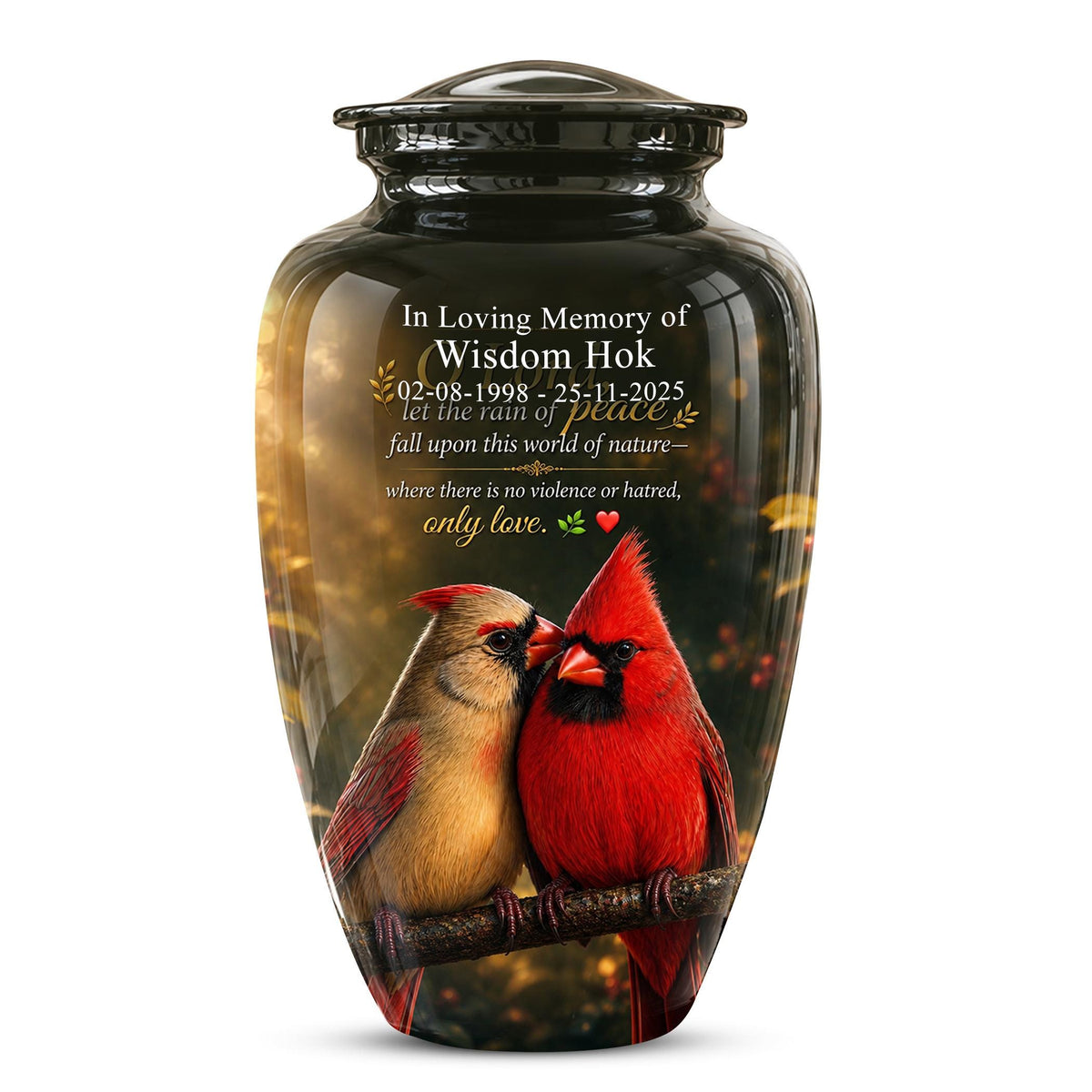 Cardinal Cremation Urn, Vibrant Bird Memorial Tribute, Christian Peace Keepsake