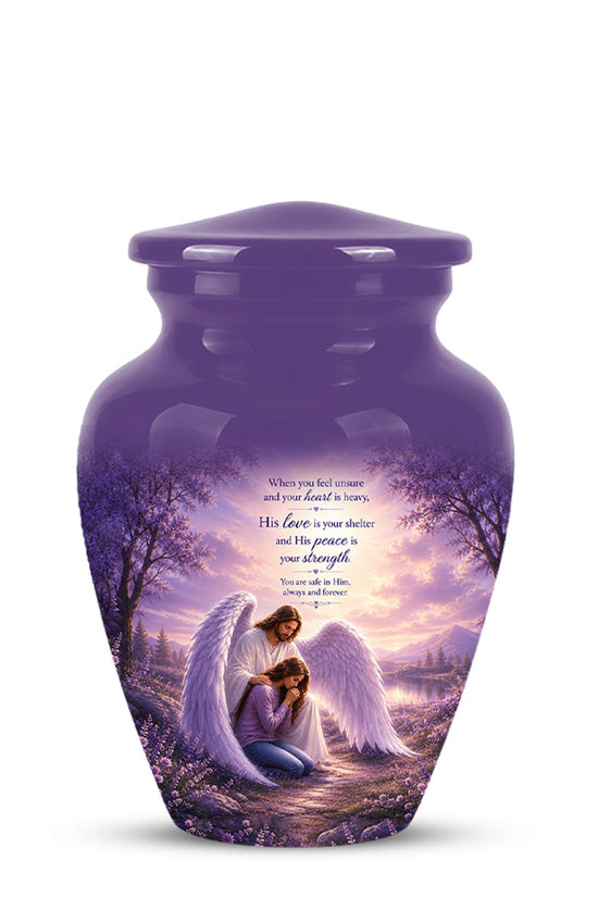 Personalized Angel Cremation Urn for Ashes - Mother and Daughter Memorial Urn, Purple Angel Wings