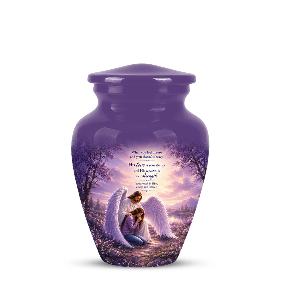 Personalized Angel Cremation Urn for Ashes - Mother and Daughter Memorial Urn, Purple Angel Wings