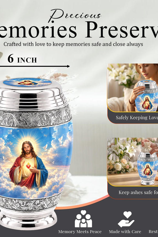 Personalized Jesus Cremation Urn - Christian Memorial Ashes, Sacred Heart (200 Cubic)