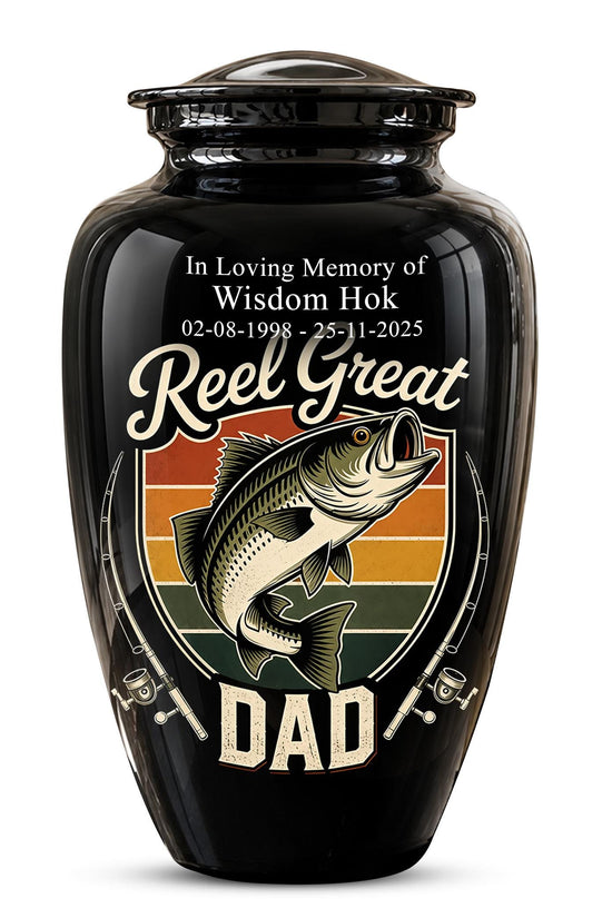 Personalized Fishing Memorial Urn for Dad - Adults Ashes For Memorial Urn