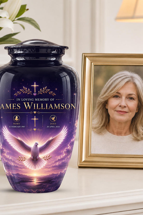 Personalized Purple Dove Cremation Urn - Peaceful Memorial Tribute (Adult)