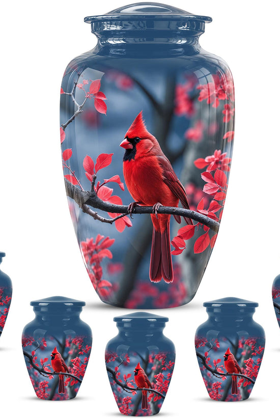 Red Cardinal Cremation Urn, Adult Memorial Keepsake, Vibrant Bird Artwork
