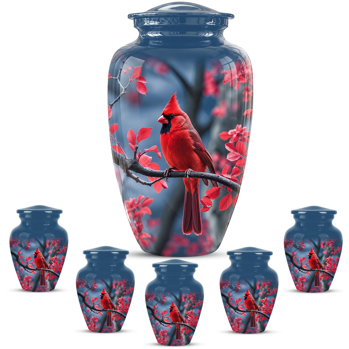 Red Cardinal Cremation Urn, Adult Memorial Keepsake, Vibrant Bird Artwork