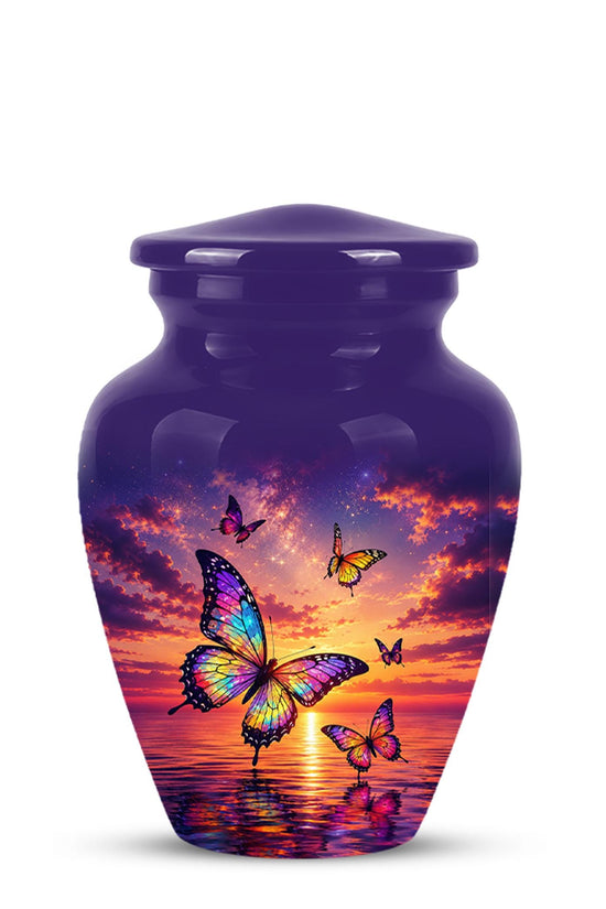 Personalized Butterfly Cremation Urn - Sunset Memorial Keepsake, Metal Ashes Urn
