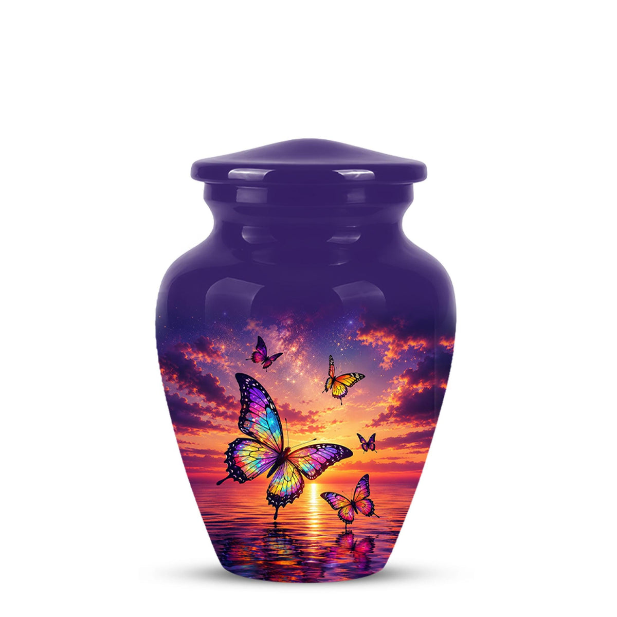 Personalized Butterfly Cremation Urn - Sunset Memorial Keepsake, Metal Ashes Urn