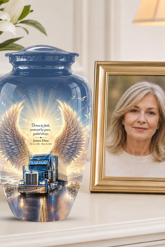 Personalized Truck Cremation Urn - Angel Wings Memorial Keepsake