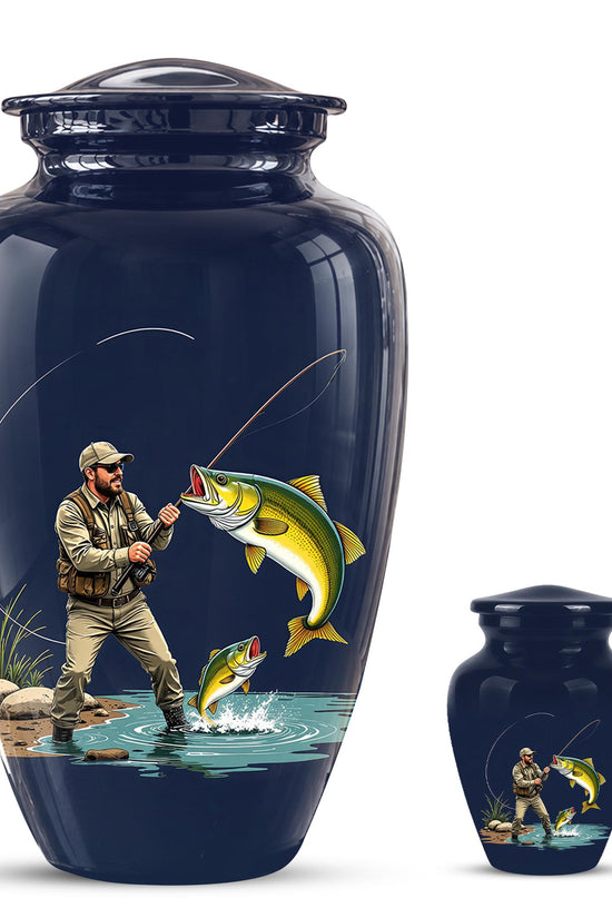 Personalized Fishing Cremation Urn for Ashes - Fisherman Memorial Urn, Fishing Tribute Urn