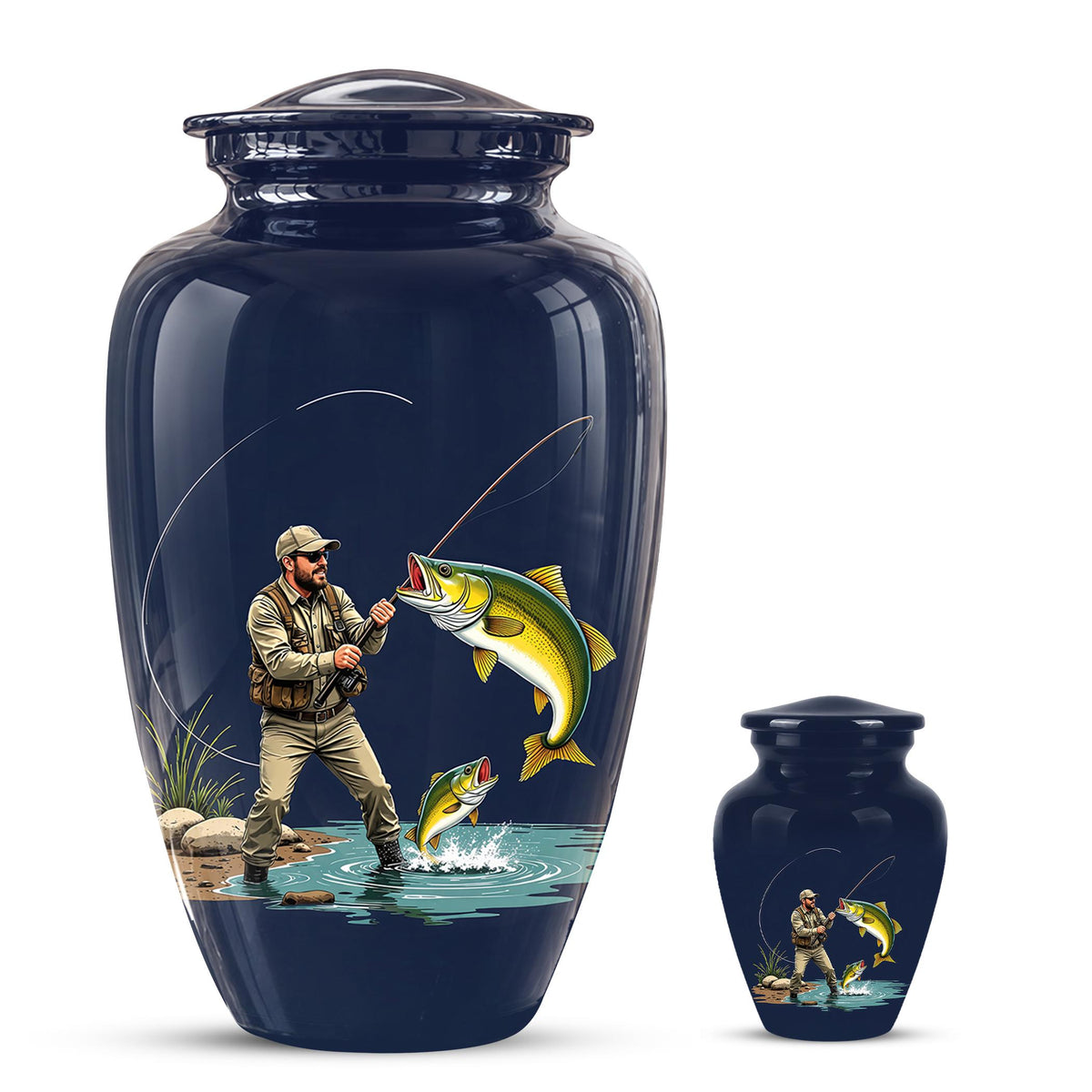 Personalized Fishing Cremation Urn for Ashes - Fisherman Memorial Urn, Fishing Tribute Urn
