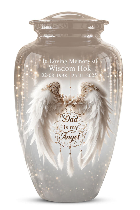 Personalized Dad Memorial Urn - Angel Wings Funeral Urns