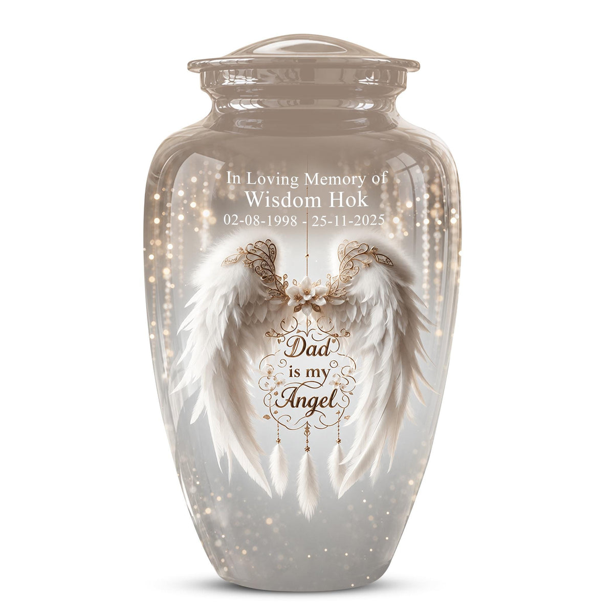 Personalized Dad Memorial Urn - Angel Wings Funeral Urns