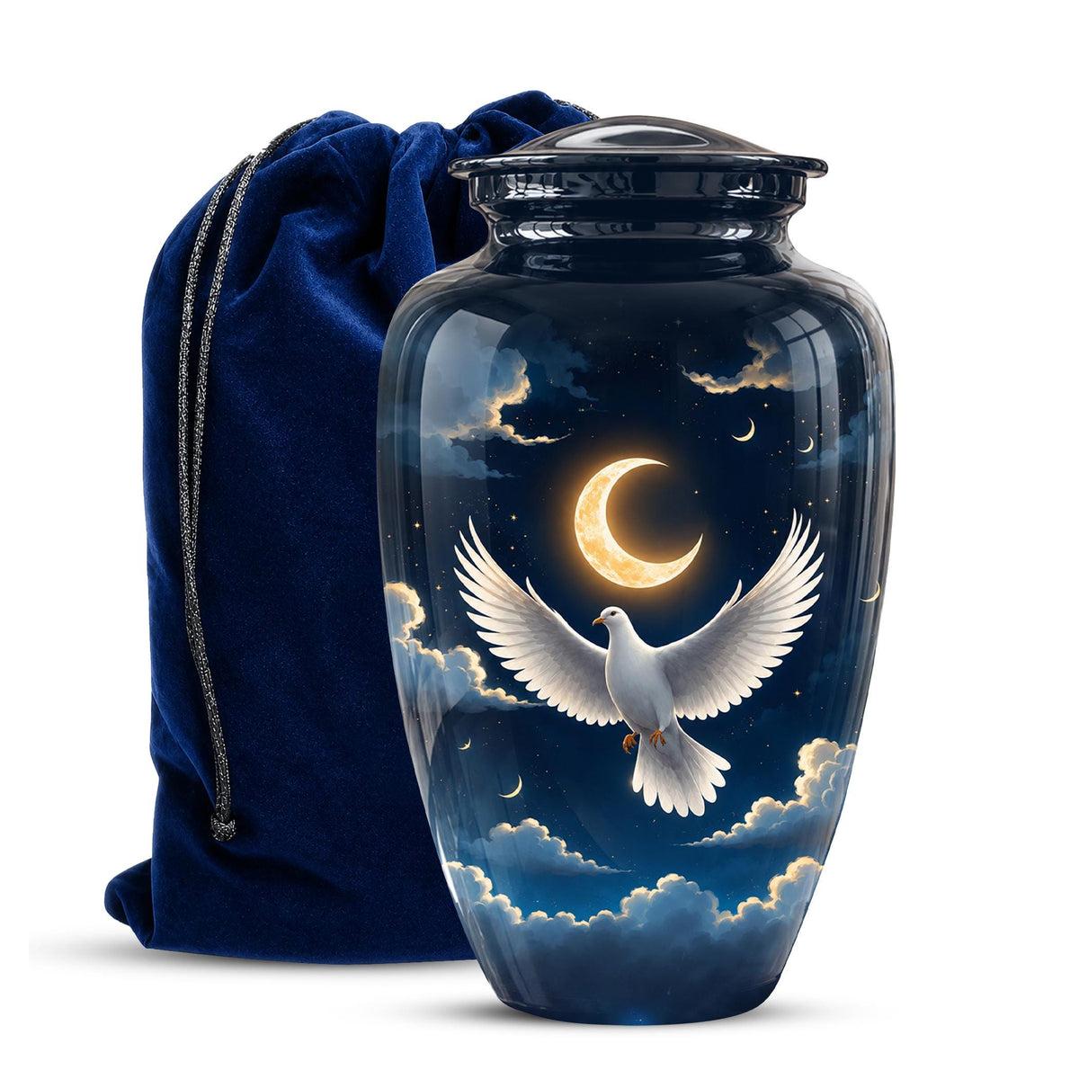 Personalized White Dove Cremation Urn for Ashes - Crescent Moon Memorial Urn, Heavenly Dove
