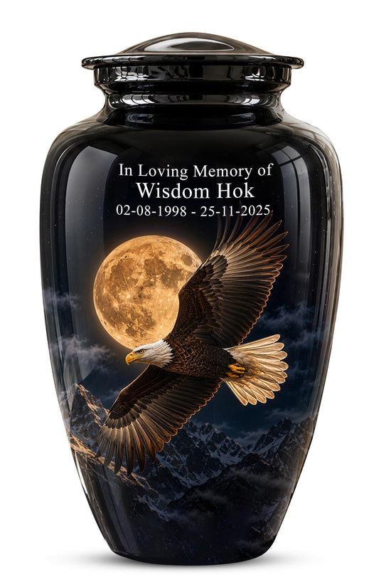 Bald Eagle Cremation Urn for Ashes - Golden Full Moon Mountain Memorial Urn