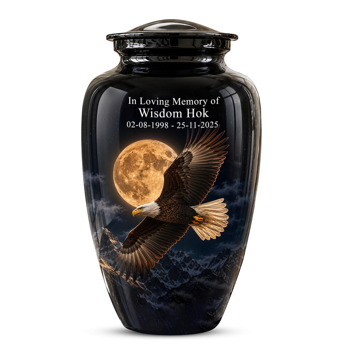 Bald Eagle Cremation Urn for Ashes - Golden Full Moon Mountain Memorial Urn