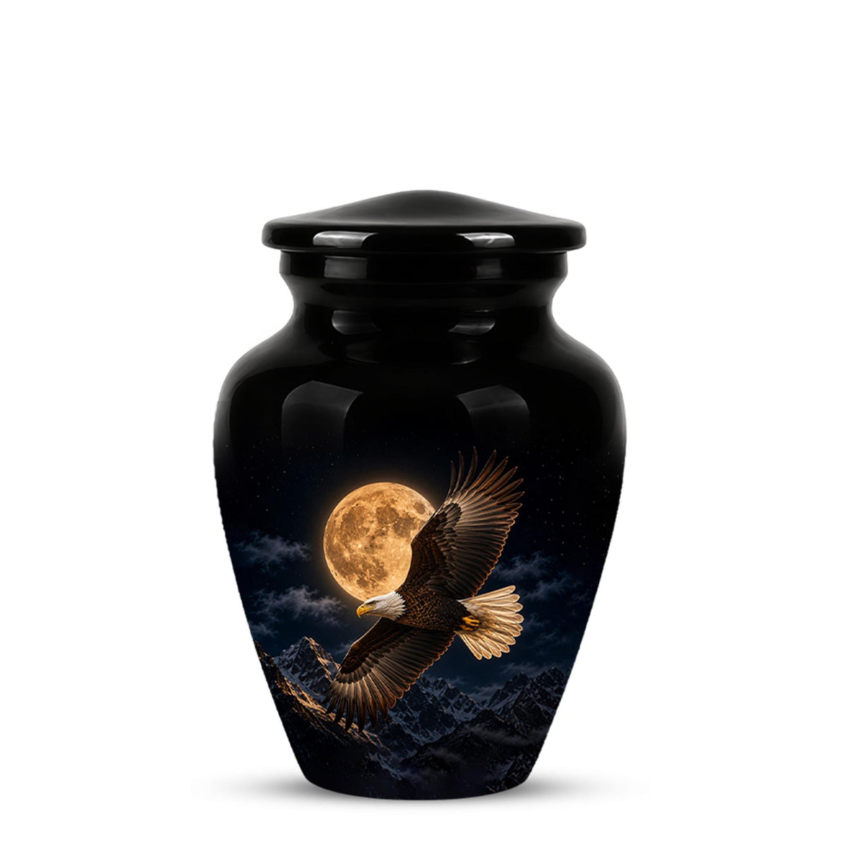 Bald Eagle Cremation Urn for Ashes - Golden Full Moon Mountain Memorial Urn