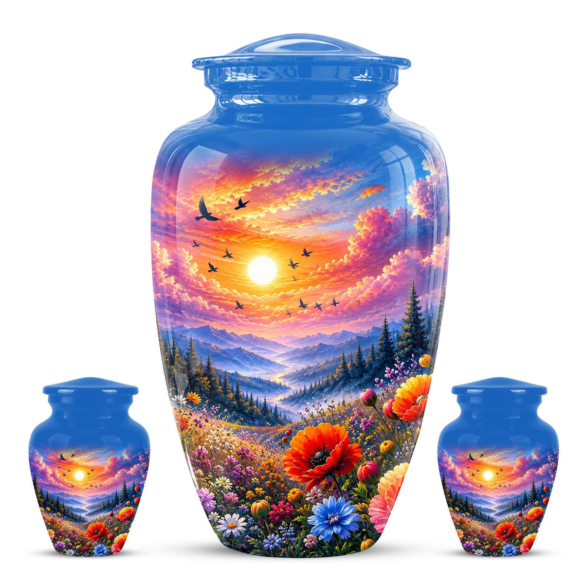 Personalized Wildflower Mountain Sunset Cremation Urn, Nature Memorial Keepsake (200 Cubic)