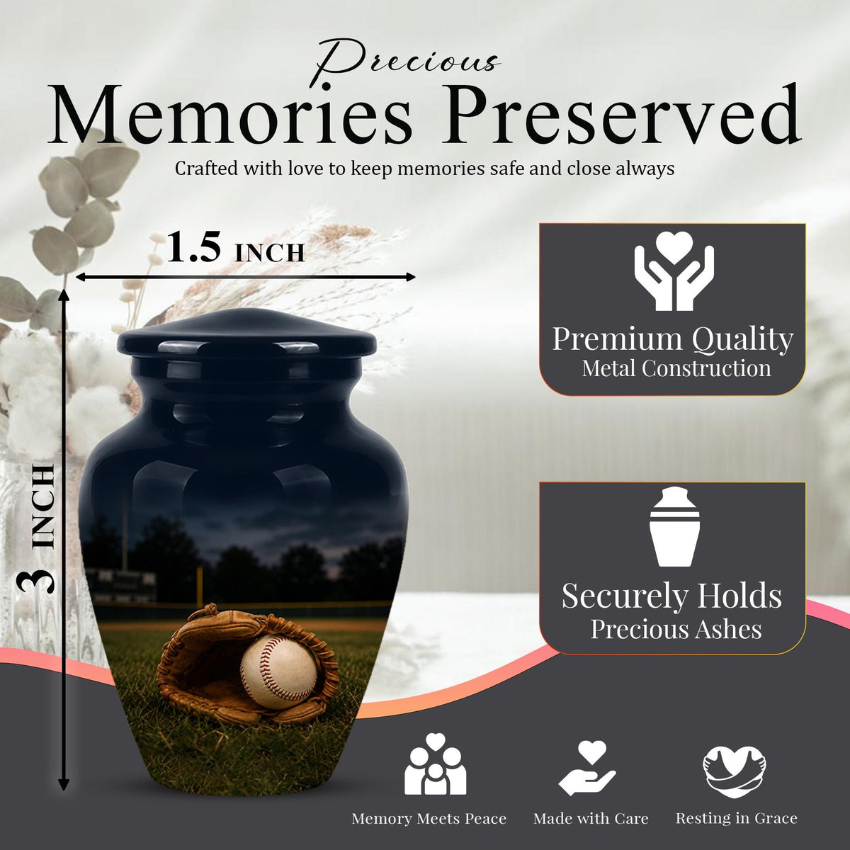 Baseball Cremation Urn for Ashes - Baseball Glove and Ball Memorial Urn