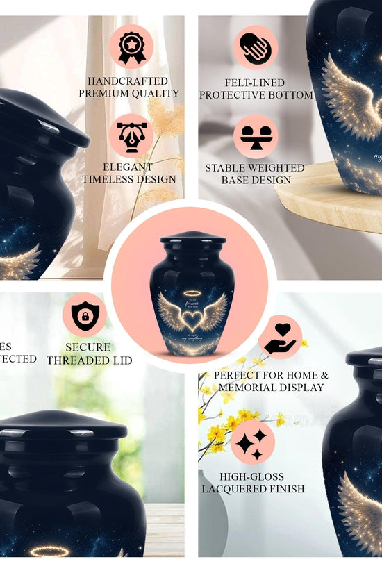 Forever in My Heart Memorial Urn - Personalized Angel Wings Cremation Urn,Custom Remembrance Keepsake