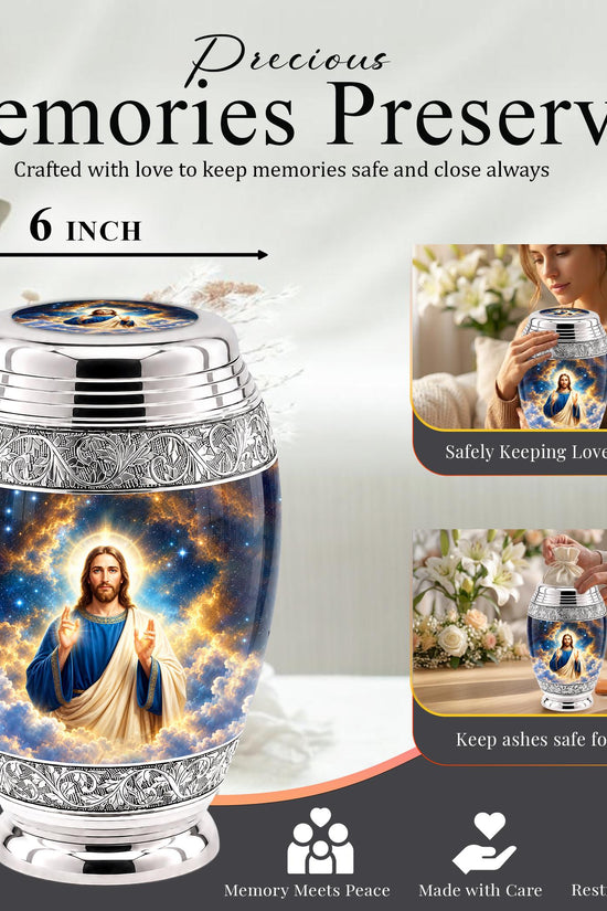 Personalized Jesus Cremation Urn - Celestial Christian Memorial Ashes Urn (200 Cubic)
