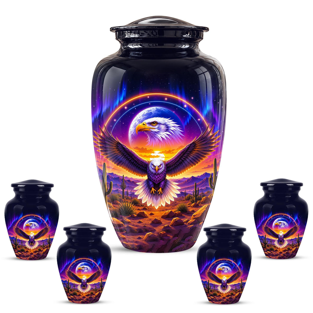 Bald Eagle Cremation Urn for Ashes - Colorful Desert Sunset Memorial Urn