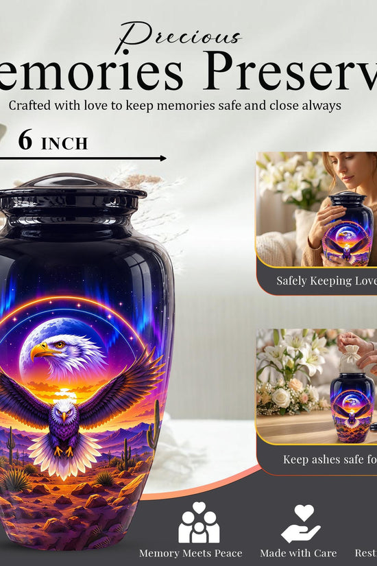 Bald Eagle Cremation Urn for Ashes - Colorful Desert Sunset Memorial Urn