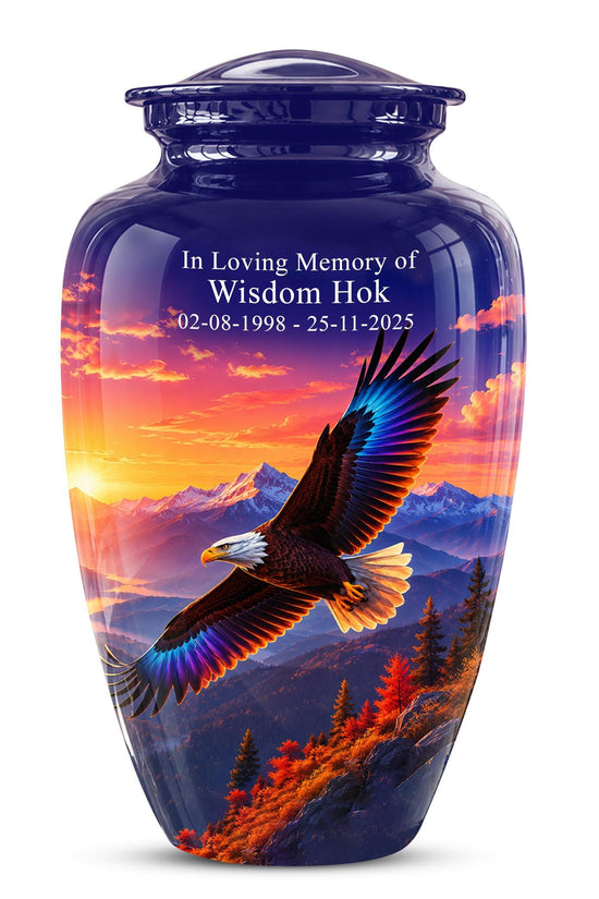 Bald Eagle Cremation Urn for Ashes - Purple Sunset Mountain Memorial Urn