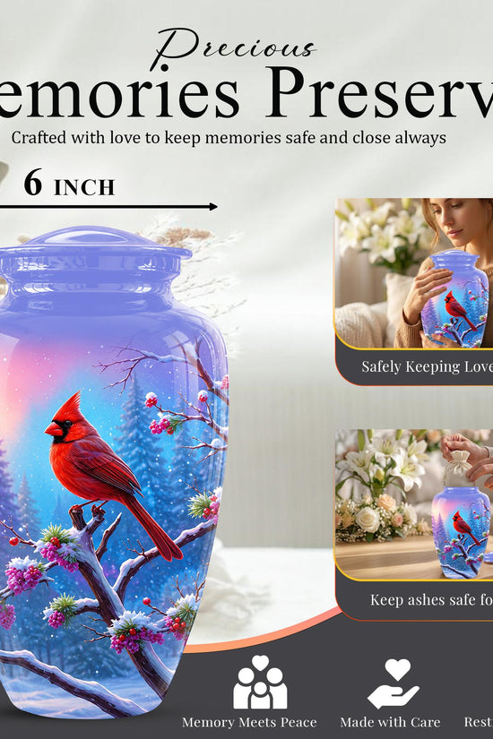 Personalized Red Cardinal Winter Urn for Ashes, Custom Memorial Keepsake
