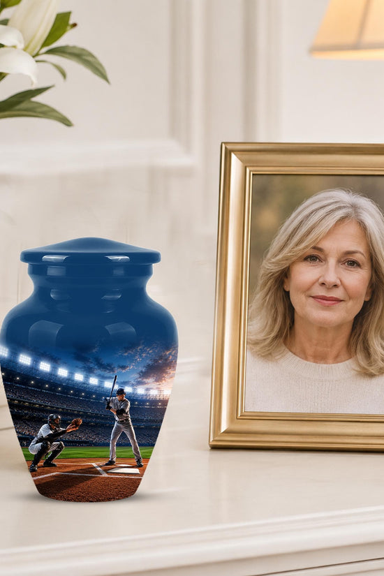 Baseball Cremation Urn for Ashes - Baseball Player and Catcher Memorial Urn