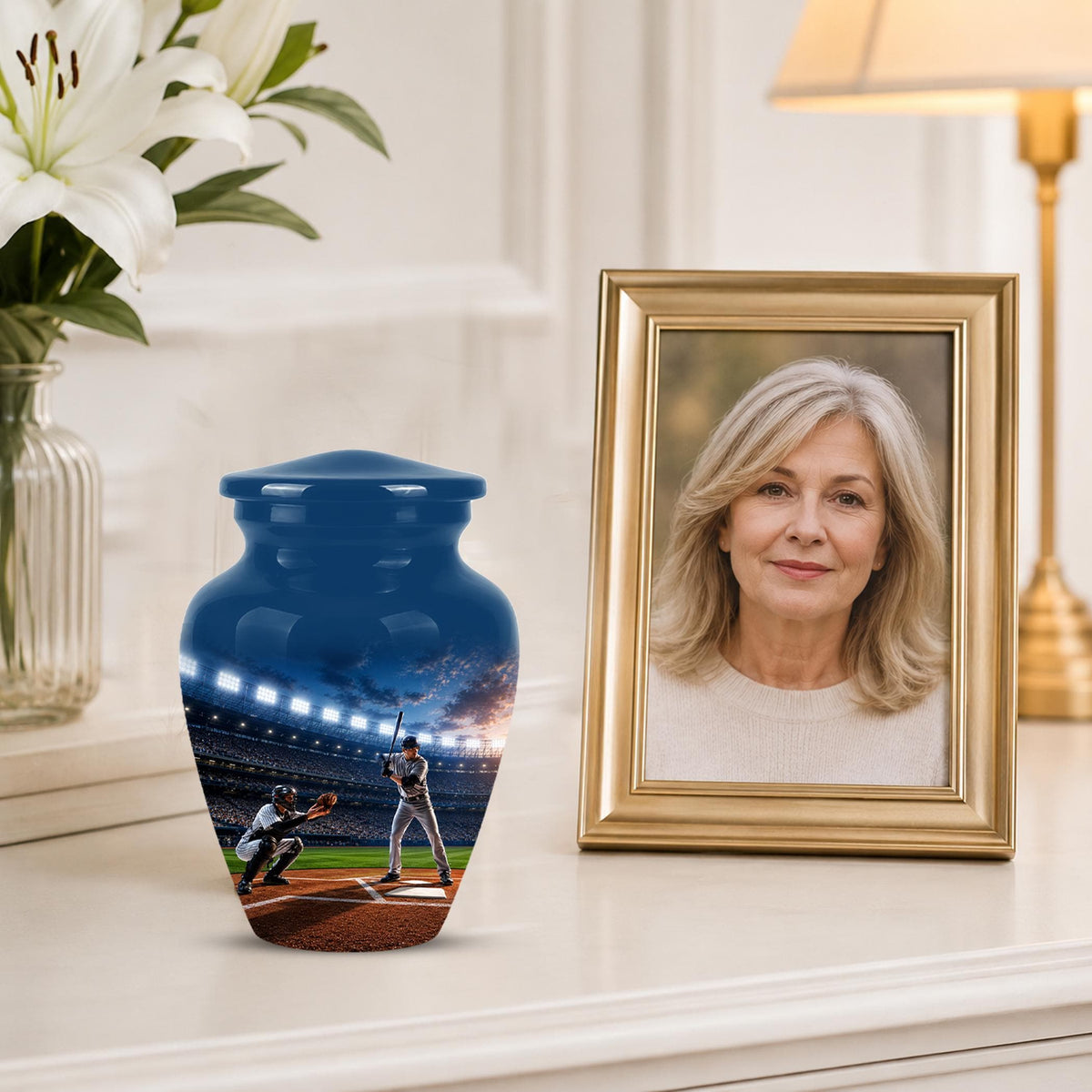 Baseball Cremation Urn for Ashes - Baseball Player and Catcher Memorial Urn