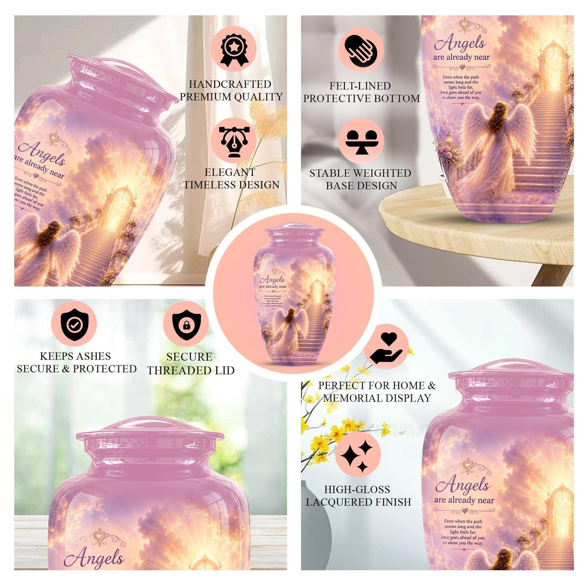 Personalized Angel Wings Urns for Human Ashes - Pink Crematon Urn for Adults