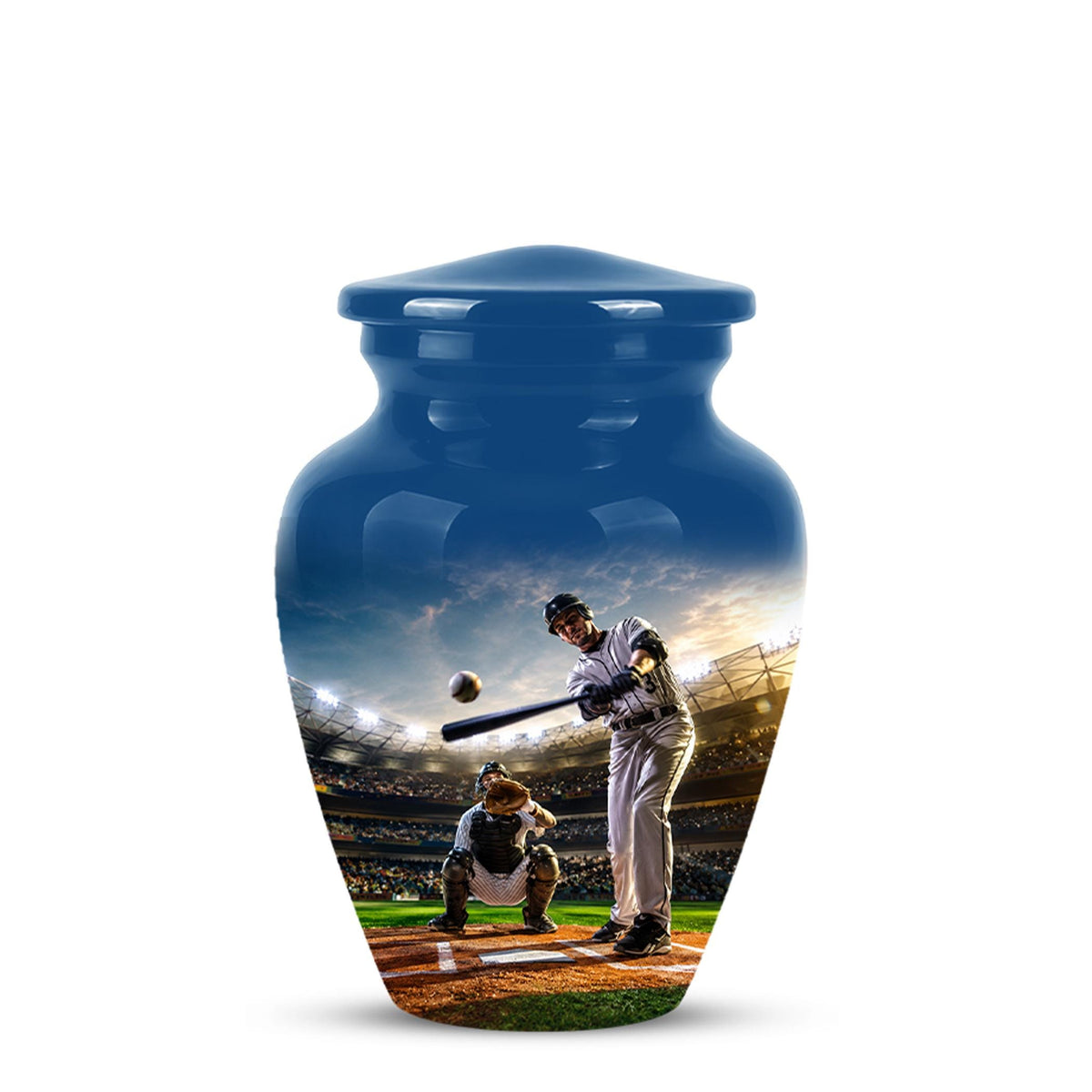 Baseball Cremation Urn for Ashes - Baseball Batter and Catcher Memorial Urn