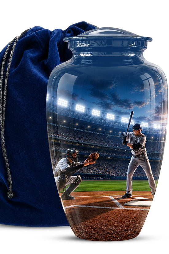 Baseball Cremation Urn for Ashes - Baseball Player and Catcher Memorial Urn