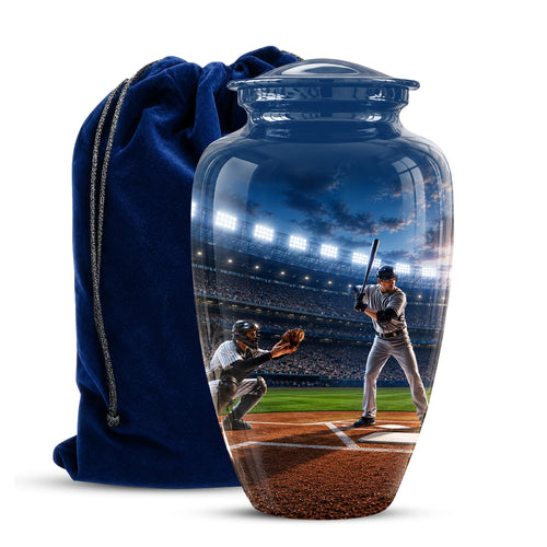 Baseball Cremation Urn for Ashes - Baseball Player and Catcher Memorial Urn