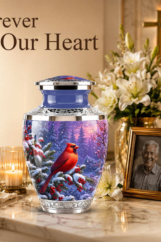 Personalized Cardinal Memorial Urn, Winter Bird Ashes Keepsake (200 Cubic)