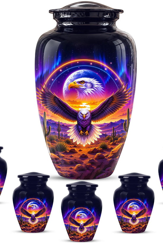 Bald Eagle Cremation Urn for Ashes - Colorful Desert Sunset Memorial Urn