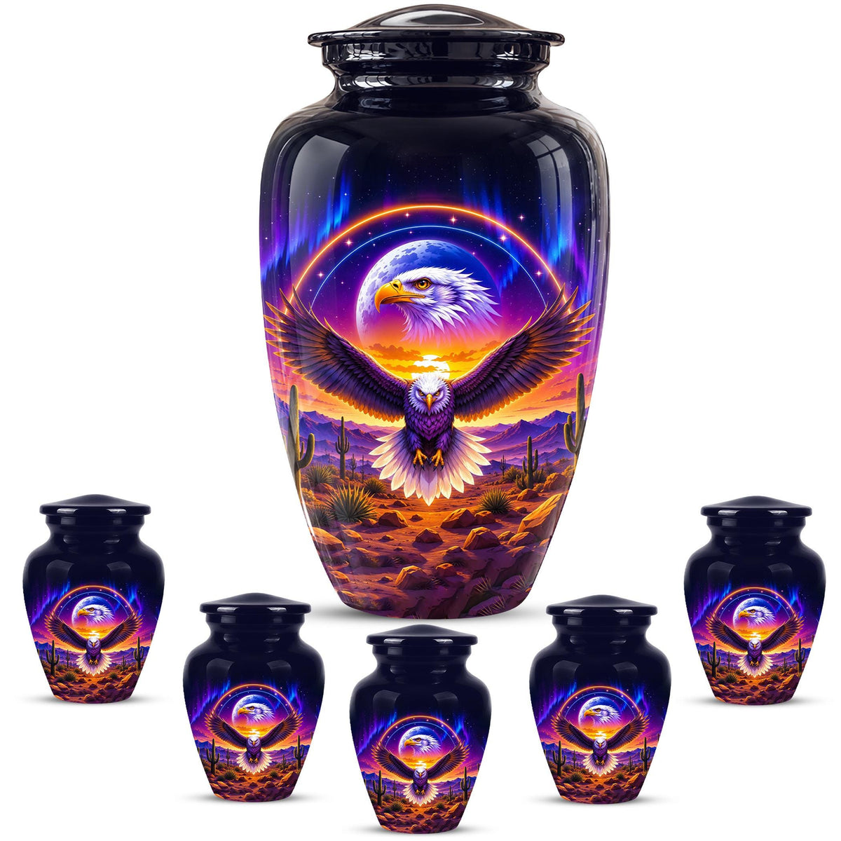 Bald Eagle Cremation Urn for Ashes - Colorful Desert Sunset Memorial Urn