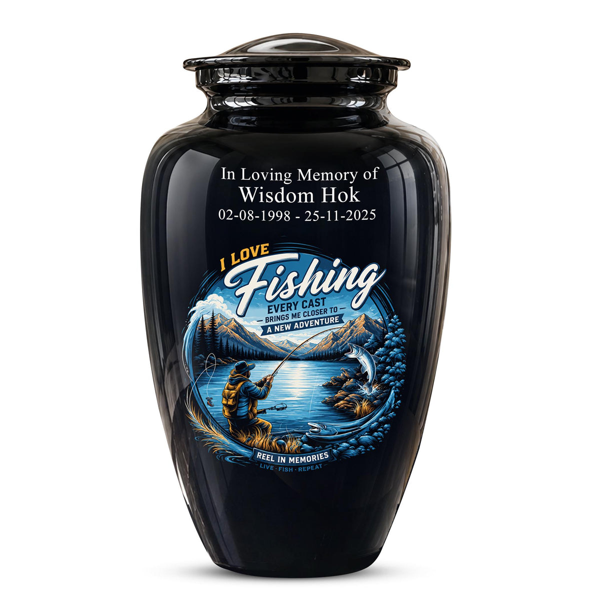 Personalized Fishing Memorial Urn - Adults Ashes For Male