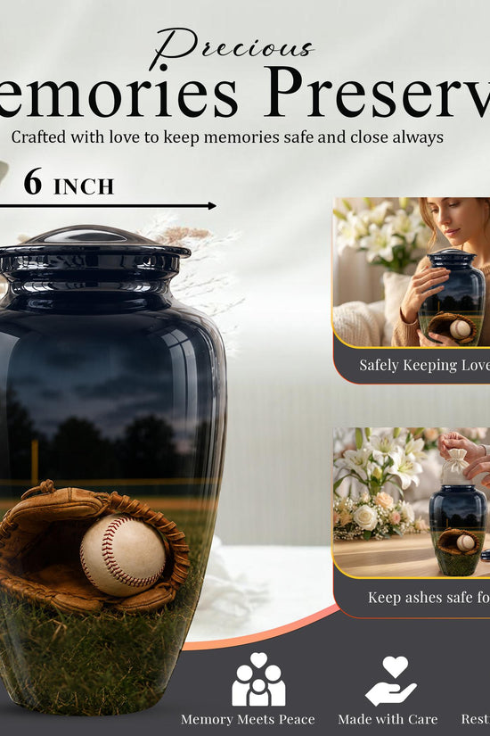 Baseball Cremation Urn for Ashes - Baseball Glove and Ball Memorial Urn