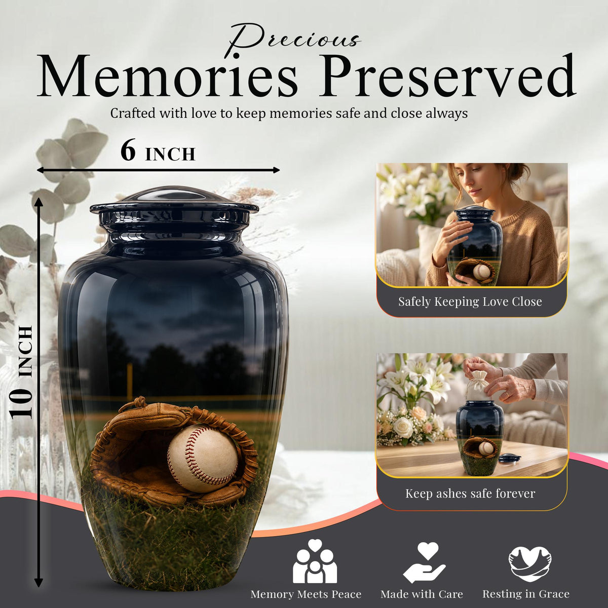 Baseball Cremation Urn for Ashes - Baseball Glove and Ball Memorial Urn