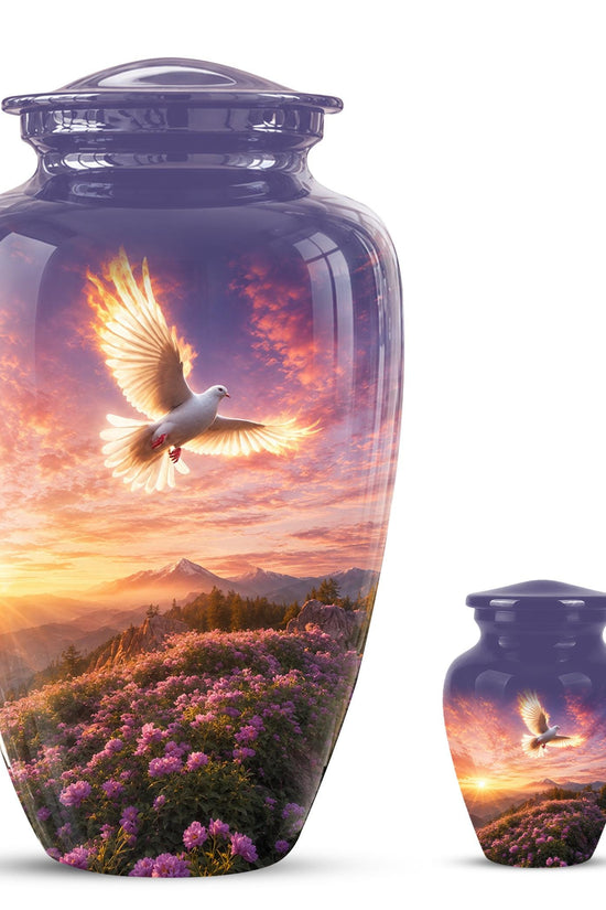 Personalized White Dove Cremation Urn for Ashes - Sunset Dove Memorial Urn, Pink Floral Heavenly