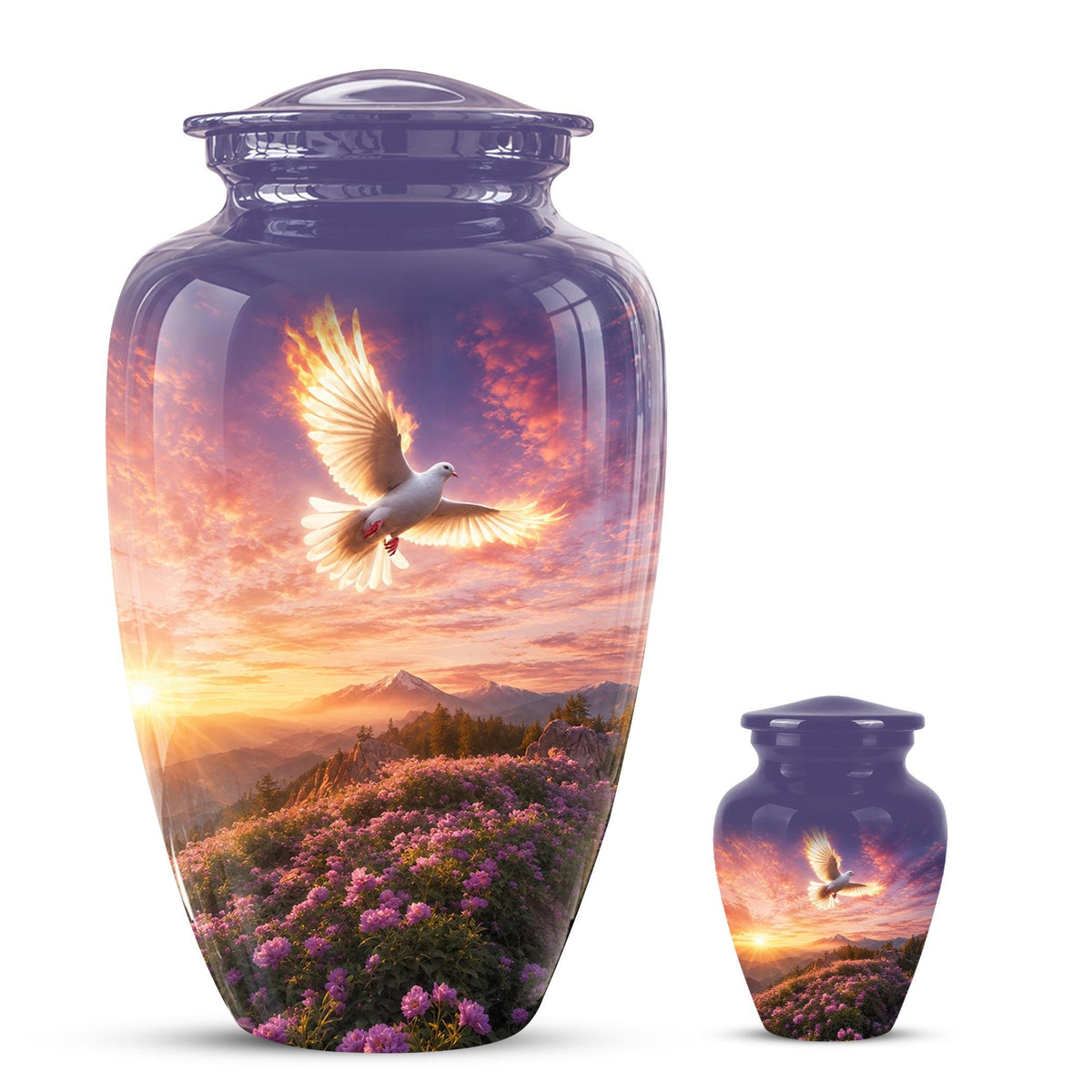 Personalized White Dove Cremation Urn for Ashes - Sunset Dove Memorial Urn, Pink Floral Heavenly