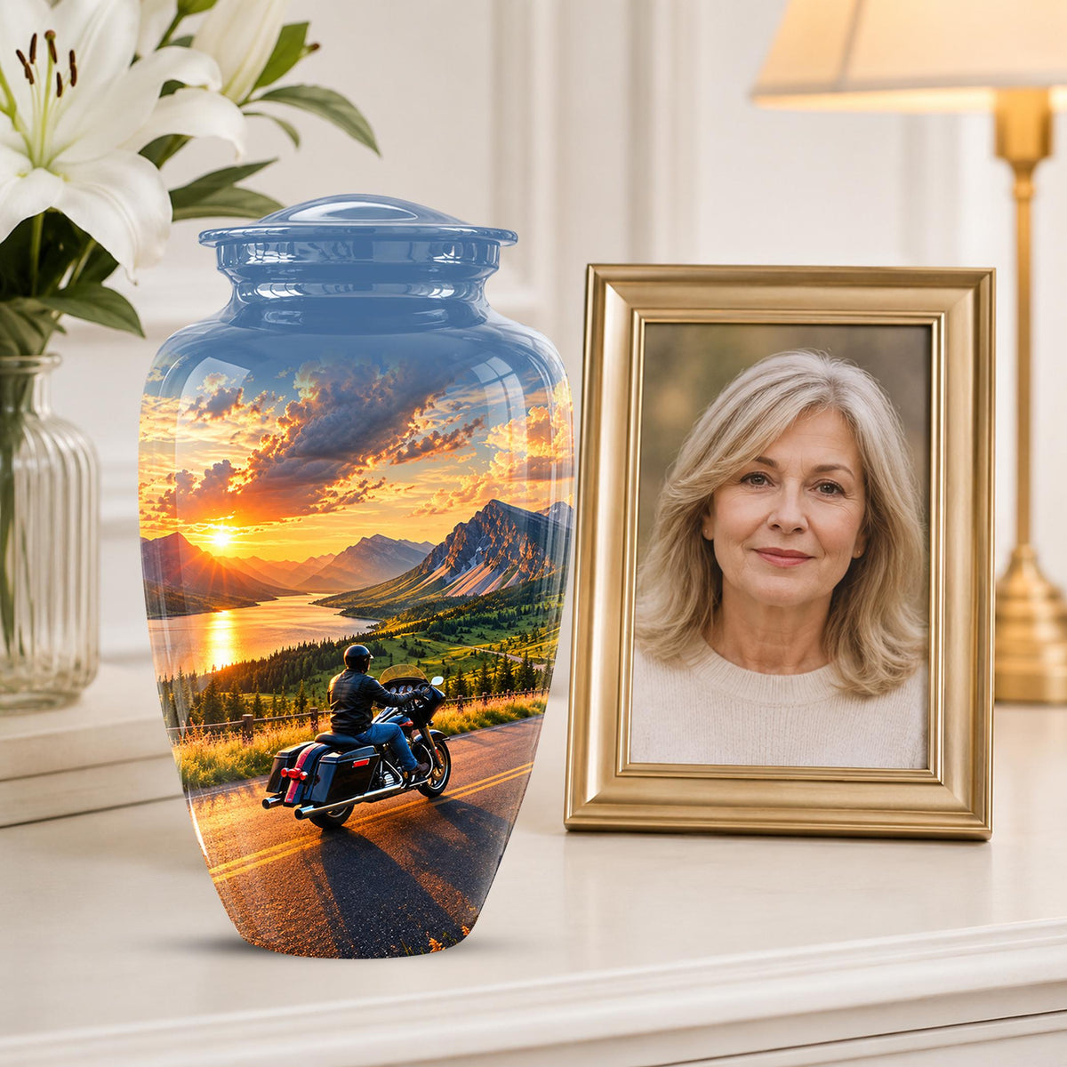 Personalized Motorcycle Cremation Urn, Memorial Urn for Ashes, Mountain Road Biker Tribute, 200 Cubic