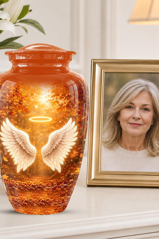 Personalized Angel Wings Cremation Urn - Autumn Heaven Keepsake Ashes Memorial