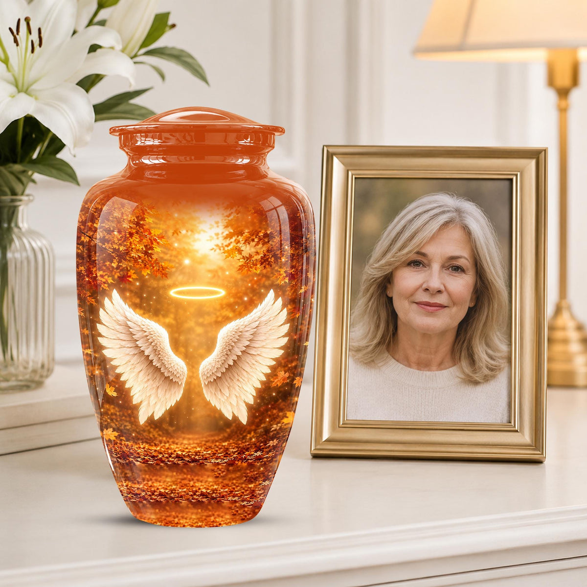 Personalized Angel Wings Cremation Urn - Autumn Heaven Keepsake Ashes Memorial
