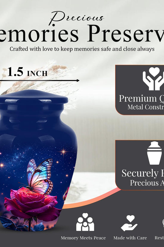 Butterfly and Rose Cremation Urn for Ashes - Pink Floral Memorial Urn