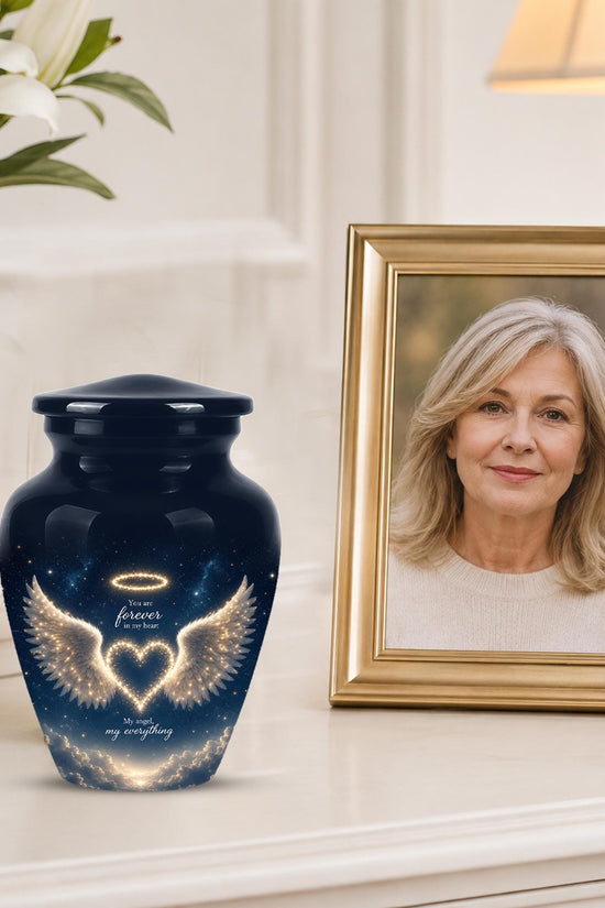 Forever in My Heart Memorial Urn - Personalized Angel Wings Cremation Urn,Custom Remembrance Keepsake