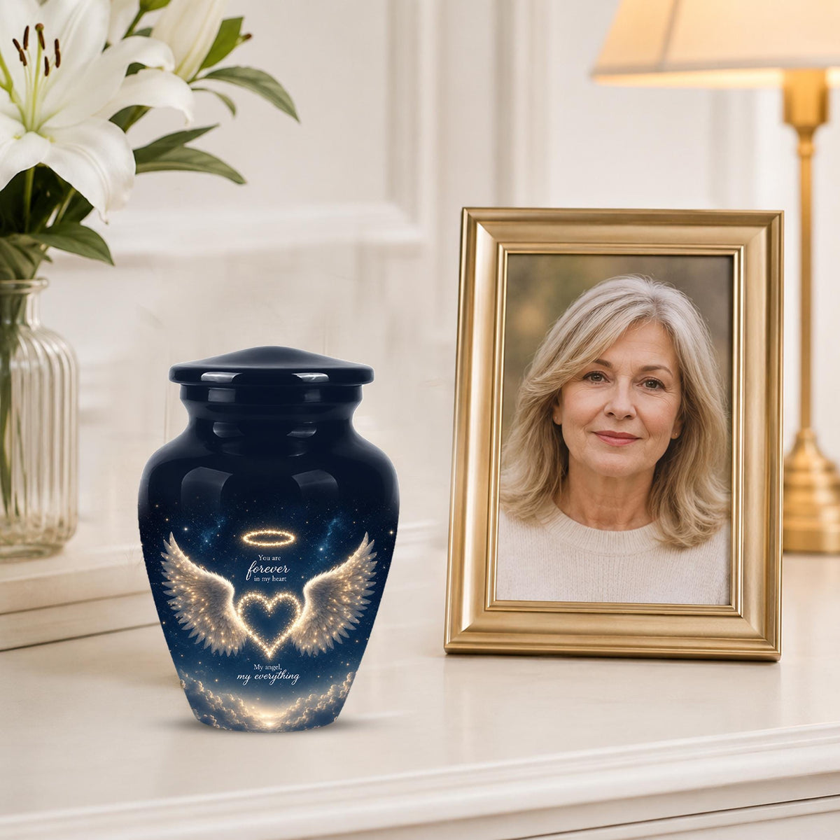Forever in My Heart Memorial Urn - Personalized Angel Wings Cremation Urn,Custom Remembrance Keepsake