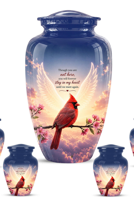 Personalized Cardinal Cremation Urn for Ashes, Red Cardinal Memorial Urn, Angel Wings Bird Tribute Urn - In Loving Memory Memorial (200 Cubic)